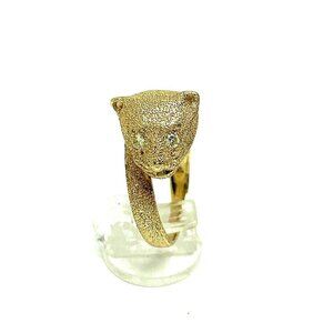 14K Yellow Gold Cocktail Ring Panther Cougar Leopard Animal Diamond Eyes Size 6